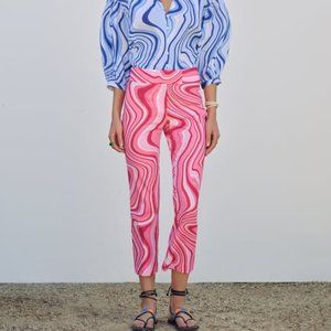 ZARA LINEN BLEND PRINTED CROPPED PANTS SZ M Artsy Festival Art To Wear Bloggers